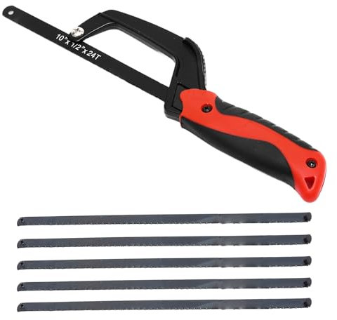 Hacksaw for Metal Cutting, 6-Piece Aluminum Frame Mini Hacksaw Set, Junior Hacksaw with 6-Inch Replaceable Saw Blades, Metal Saw for Tight Spaces, Wood Cutting Tool