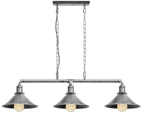 LEDSone 3 Head Pipe Ceiling Pendant Light Brushed Silver E27 Hanging Lamp