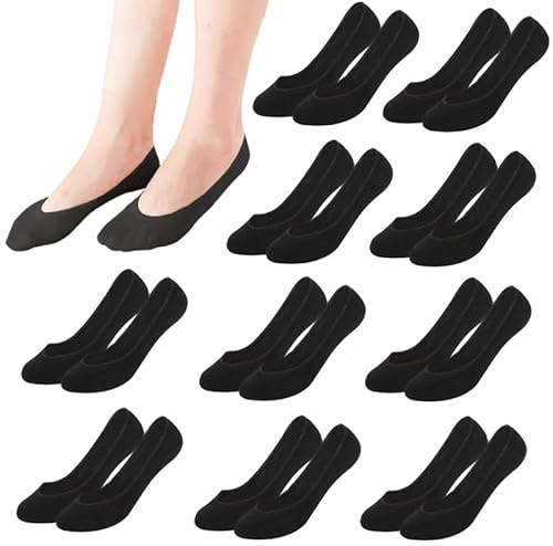 KEYRI 10 par osynliga strumpor kvinnor, osynliga strumpor ultralåg skuren foder strumpa halkskydd pop strumpor, andas noll show sko strumpa för loafers platt, en storlek