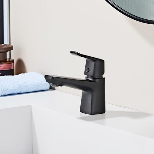 Bathroom Basin Mixer Tap, Washroom Mono Sink Tap, Solid Brass, Matte Black