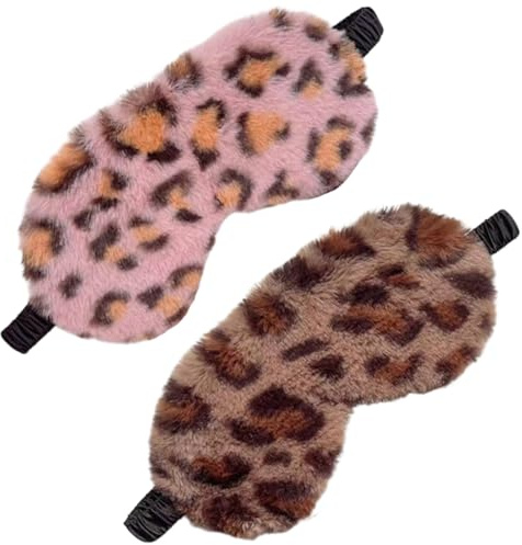 2 Pezzi Mascherina per Dormire, Leopard Maschera Gli Occhi In Peluche Morbida, Mascherina Maschera Occhi per Dormire Ottimo per Dorme Sul Fianco, Super Morbido e Traspirante Maschera Notte