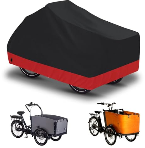 Lastenrad Abdeckung 420D Oxford-Stoff Fahrradabdeckung Wasserdicht Outdoor Fahrradgarage Wetterfest Lastenfahrrad Abdeckplane Abdeckung, Schwarz und Rot
