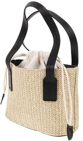 MAGICLULU Sac Tissé à Bandoulière pour Femme Petit Sac Seau Paille Noir Polyvalent et Portable avec Bandoulière Régulable pour Sorties et Usage Quotidien
