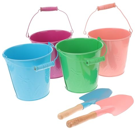 Mikinona Set da 6 Pezzi Secchiello da Spiaggia e Pala in Ferro Colorato per Bambini, Giocattoli per Sabbia da Giardino con Impugnatura Ergonomica, per Giochi All’aperto e Colore Casuale