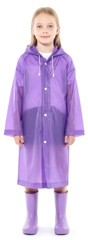 YuanVellora Kids Rain Poncho - 2 Pack Reusable Thickened EVA Rain Poncho Kids with Hood Sleeves, Lightweight Waterproof Kids Poncho Outdoor Travel Raincoat for Kids