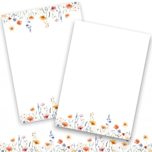 20 x blanka kort med mönster vykortsset för egendesign självtryck gör-det-själv inbjudningskort vilda blommor akvarell vykort 2-sidig inbjudan spel födelsedag eleganta gratulationer gratulationskort