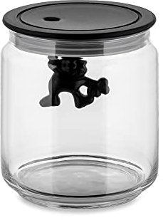 Alessi Gianni Küchendose aus Glas mit abgedichtem Deckel, thermoplastischem Harz, schwarz,12cm