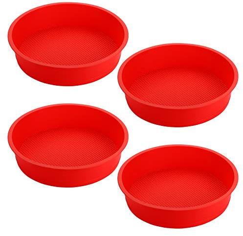 Bekith 4 Pack 9 Silicone Round Cake Pans, Silicone Cake Pans for Baking, Quick Release Baking Mold Round