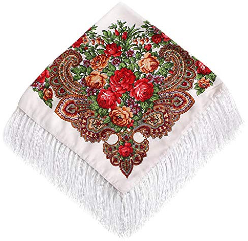 Lazzboy Frauen Lady Folk-Custom Print Quaste Square Schal Wrap Schal Travel Schal(A)