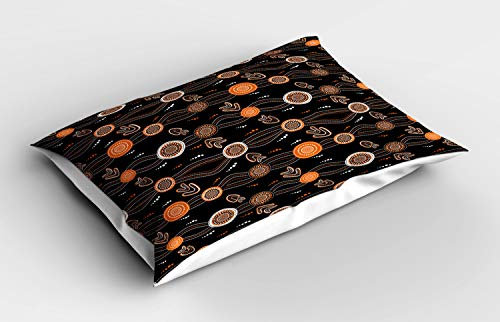 ABAKUHAUS aborigeno Federe Cuscini Stampata, Waves Dots e Boomerang, Decorativo e Dimensioni Standard, 80 cm x 40 cm, Grigio Arancione