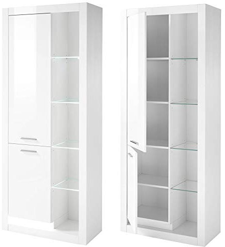 Lomadox Vitrinenschrank Mailand-61 in Hochglanz Weiß - B/H/T: ca. 80/195/37 cm