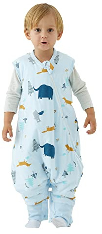Duomiaomiao Sleeping Bag with Legs, 100% Cotton Winter 2.5 Tog Baby Sleep Bag Toddler Sleeping Sack with Feet for 12-24 Months Boys Girls, Elephant
