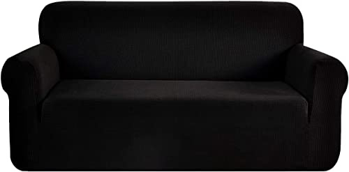 SAMSTEX Stylish Sofa Covers 4 Seater High Stretch 4 Seater Sofa Cover 1-Piece Sofa Slipcovers Thick Soft Sofa Protector Machine Washable Non-Slip Couch Covers (4 Seater, Black)