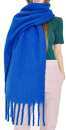OUNIYA Grande sciarpa grossa oversize soffice sciarpa coperta grande lana spessa inverno caldo, Blu brillante, Large