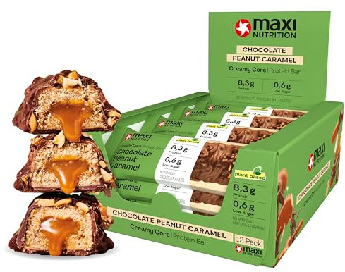 MaxiNutrition Vegan Creamy Core Bar Chocolate Peanut Caramel 12x45g - veganer Protein Riegel, 18% Eiweiß, 8,3g je Riegel, low Sugar (0,9g), ohne Zuckerzusatz, ohne künstliche Aromen