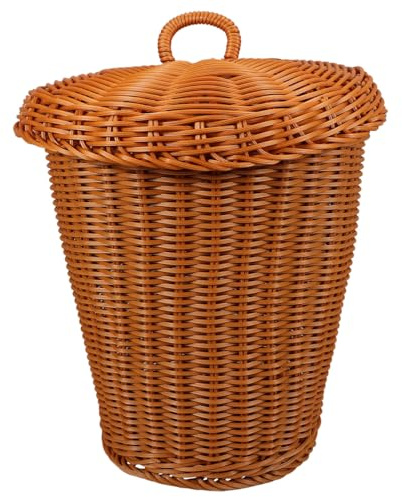Zerodeko Pattumiera In Vimini In Rattan Con Coperchio Cesto Portaoggetti Intrecciato Cestino Per Rifiuti In Vimini Piccola Pattumiera Bidoni Della Spazzatura Cesto Della Biancheria Vasi Marrone