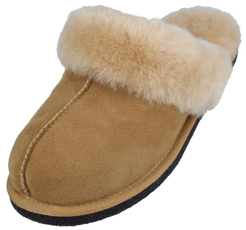 HAFLINGER Lammfell Hausschuhe North Star Filzpantoffel Hellbraun (Beige Öko), Gr 39
