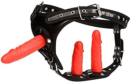 AAKOMA Consolador rojo con correa negra con cinturón de arnés 3 consoladores de silicona extraíbles, arnés de tamaño ajustable G Spot Stimulate Dildo Sex Toy para parejas (Normal)