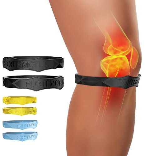 FORTEMOTUS Genouillère Rotulienne 2 Pièces, Silicone Genouillère Sangle pour Tendon Rotulien, Fitness, Sport, Running，Noir,S&M