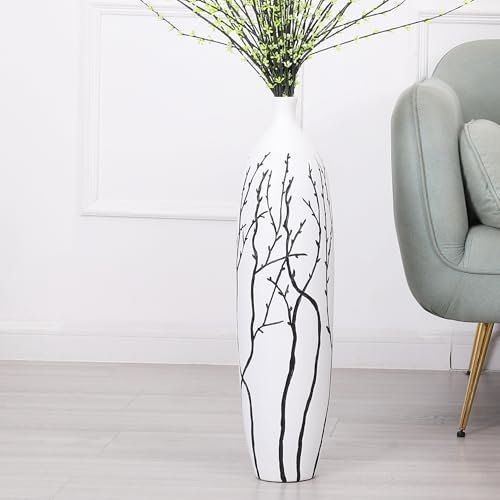 Leewadee Große Bodenvase Für Pampasgras Und Blumen, 65 cm hoch, Weiß, Resin