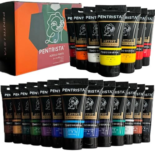 PENTRISTA Acrylfarbe Set Künstler 20 * 75ml Acryl Farbset Künstlerfarben Malfarben Ideale für Leinwand Papier Keramik, Wasserdichte Acrylfarbe mit Lebendiger Farbe für Künstler, Profis, Anfänger