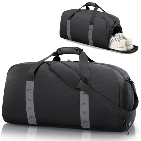 Tolaccea Sporttasche Herren mit Schuhfach Nassfach, 42L Wasserabweisend & Ultraleicht Reisetasche Trainingstasche Duffle Bag für Damen Gym Fitness Travel, Umhängetasche Handgepäck (Mittel, Schwarz)