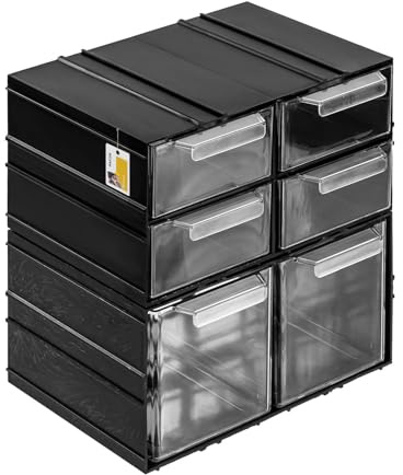 Aufbewahrungsbox mit 6 Schubfächern Sortimentskasten - Set Werkstatt-Schubladen in zwei Größen – 230 x 160 x 250 mm - Kleinteilemagazin 2 Module | Geeignet für Wandmontage