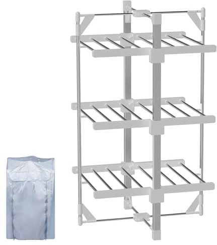 LONENESSL Electric Heated Clothes Airer, 3-Tier Drying Rack Indoor, Folding Aluminium Shelves, Freestanding Heating Rack for Shirt, Towel, Socks, Shoes