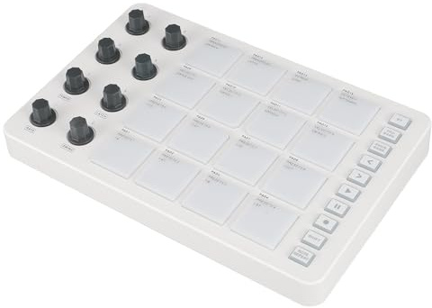 MIDI-Controller, Kabelloser -MIDI-Pad-Controller, Hintergrundbeleuchteter MIDI-Drum-Pad-Controller, Tragbar, Wiederaufladbar mit 16 Anschlagdynamischen RGB-Pads. 8 Sätze um 360°