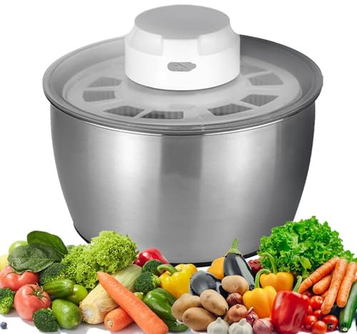 Centrifuga per Insalata Elettrica, Centrifuga per Insalata in Acciaio Inossidabile da 5 Litri, Ricaricabile Tramite USB, Avvio Touch, Regolazione A Due velocità, Lavafrutta per Verdure, per Insalata