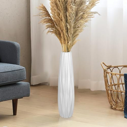 DOCFLVAS Vaso da pavimento in ceramica, alto 45 cm, vaso da fiori per la decorazione della casa, grande vaso per erba della pampa, stile minimalista per soggiorno, ufficio, centrotavola, decorazione