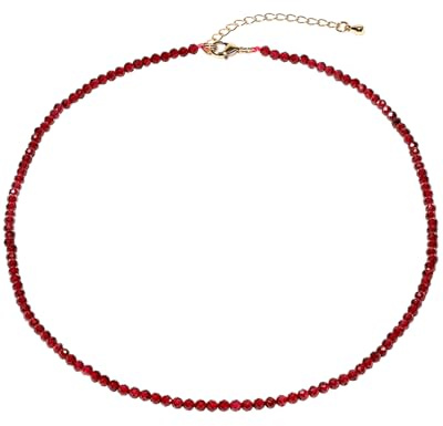 Jewboo Delicata collana di perline sfaccettate da 3 a 4 mm, semplice girocollo di cristalli bohémien per donne e uomini, regali di gioielleria di moda, 38 cm, Gemma, Granato