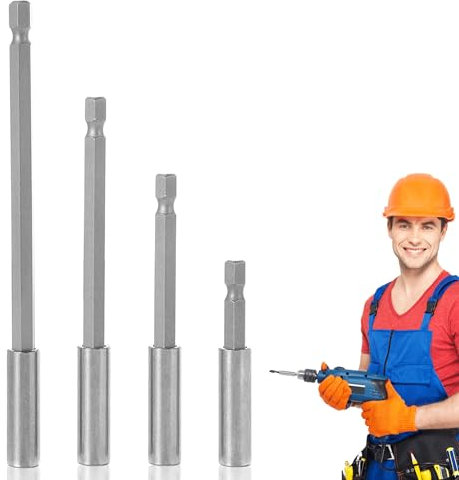 4PCS Magnetic Drill Bit Extension Holders Multiple Sizes Drill Bit Holder Effortless Extension Drill Bit Extension Magnetic Bit Holder for Impact Driver for Screws Nuts (60, 75, 100, 150 mm)