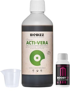 GROWMANIA Acti Vera från BioBizz 500 ml + Probe Boost Up Nutrients + mätkopp | Växtrevitaliserare för urban trädgårdar | Förbättrar vitalitet och blomma