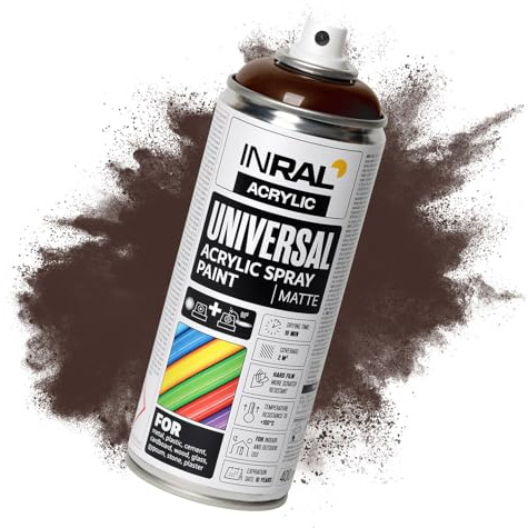 INRAL Sprühlack - Schokoladenbraun matt RAL8017 Universal Sprühfarbe 400ml. Spraydose für Metall, Kunststoff, Holz & Stein - Hochdeckende, Regen- und UV-beständige Farbspray für Innen- & Außenbereich