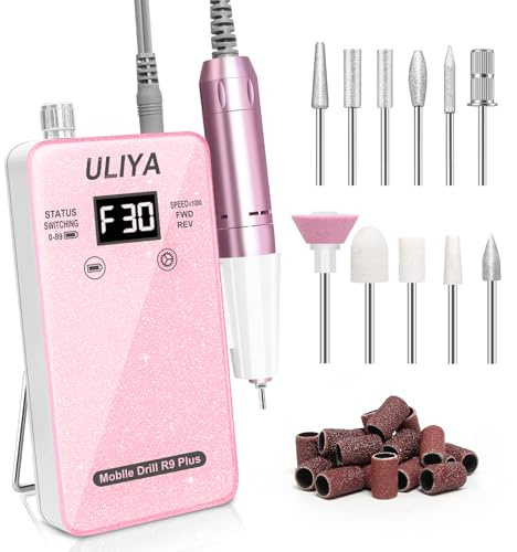 Limes à ongles électriques professionnelles 30 000 tr/min rechargeables, machine portable sans fil avec 11 forets pour ongles en acrylique, kit de polissage à ongles en gel pour salon à domicile (rose