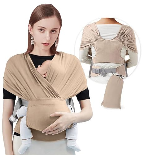 Koomuao Tragetuch Baby,Elastisches BabyTragetuch Neugeborene,Einfach anzulegender Ring Sling Tragetuch,Atmungsaktives Babytragetücher,Verstellbare Babytrage von 3,6 kg bis 15 kg (Braun)