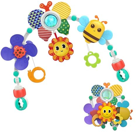 Stroller Arch Toy – Infannt Toy Bar, Crib Entertainment Arch | Soft Hanging Toys for Pram Travel, Flexible Baby Stroller Activity for Play, Portable Cot with Bells for Baby Development
