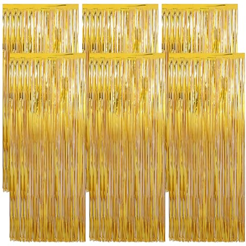 6 Cortinas de Espumillón Metálicas, 1m x 2m Flecos, Decoración de Lámina, Cortina Oropel Decorativa Flecos, Telón de Fondo Borla Decoracion, para Decoraciones Boda Fiesta de Cumpleaños