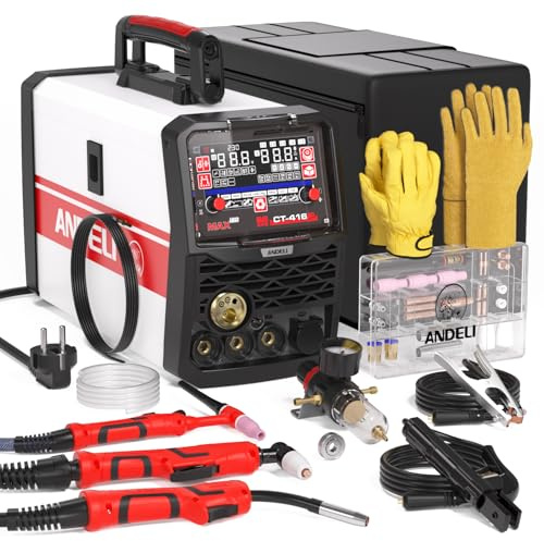 ANDELI Saldatrice multifunzione 6 in 1 230V – Puls MIG/HF TIG/Plasmataglio 160A, saldatrice IGBT per alluminio/acciaio/acciaio inossidabile, saldatura con filo animato ed elettrodo MCT-416P