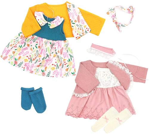 Lot de 2 vêtements pour poupées de 50 à 55 cm avec bandeau, manteau, robe et chaussettes