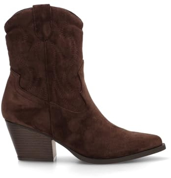 Etika Botas Camperas de Media Caña para Mujer, Bota de Estilo Cowboy con Bordados y Tacón Cubano de 6,5cm, Cierre con Cremallera, Modelo 110542 Marron - 41