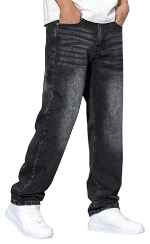 JMIERR Men's Wide Leg Baggy Jeans Stretch Mens Jeans Fit Comfort Flex Essentials Streetwear Denim Jeans, XL, Black