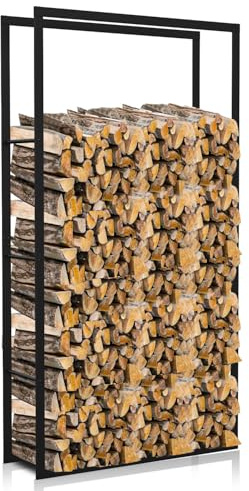 Vkechh Étagère à bois de cheminée en métal à suspendre pour intérieur et extérieur - Noir - Pour rangement intérieur et extérieur du bois de chauffage (noir, 150 x 80 x 25 cm)