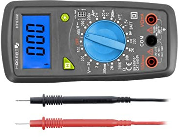 Högert Technik - Medidor digital multifuncional I Multímetro de hasta 600 V/10 A I Pantalla LCD I Revestimiento de goma I Ergonómico y compacto I Incluye cable de medición I HT1E602