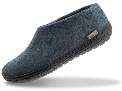 GLERUPS Indoor Outdoor Slippers Men & Women with Rubber Sole (Denim) | Unisex Wool Slipper Shoes | Comfy Slippers Women Men | Cosy Gents and Ladies Slippers