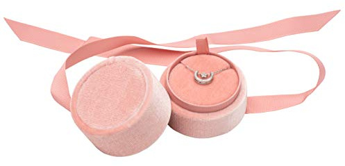 POKOFO Petite boîte à bijoux ronde élégante en velours avec nœud en soie pour pendentif, collier, boîte cadeau, velours