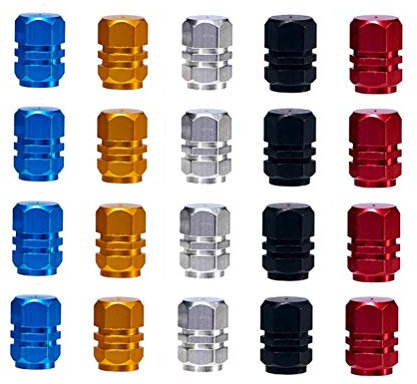 Valve Stem Caps,Tire Valve 20 Pack Aluminum Alloy Car Dustproof Caps for Motorbike Trucks Bike Bicycle Gold Silver Red Blue Black