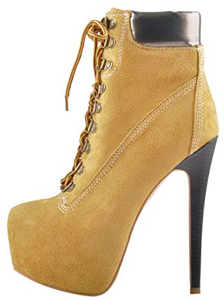 Richealnana Women's Platform Lace Up Stiletto Heel Ankle Boots Yellow US 13