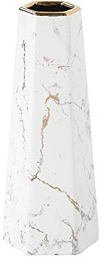 25cm Mármol Blanca Dorado Decorativos Modernos Ceramica Jarrones de Flores para Mesa de Comedor Sala de Estar Idea Regalo para Cumpleaños Boda Navidad